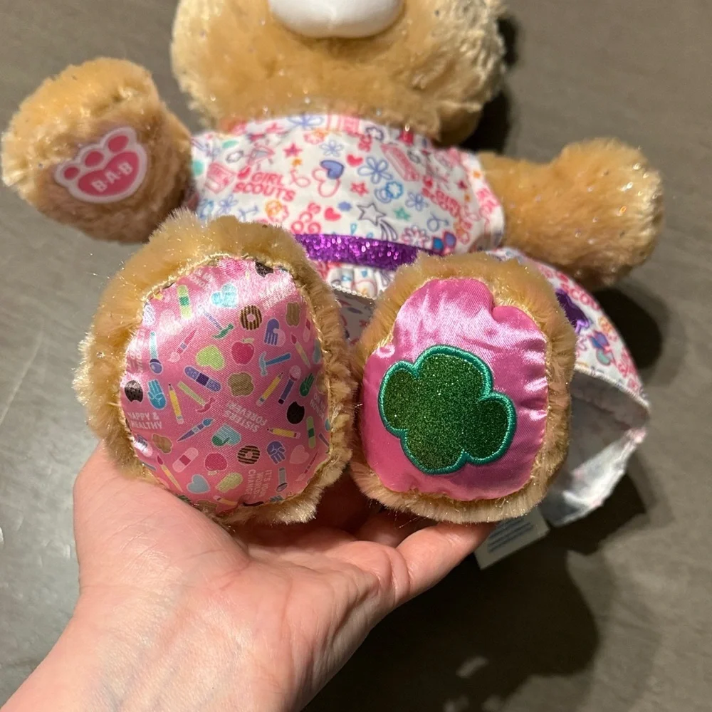 Girl Scout Build-A-Bear Teddy with Pink and Purple Dress